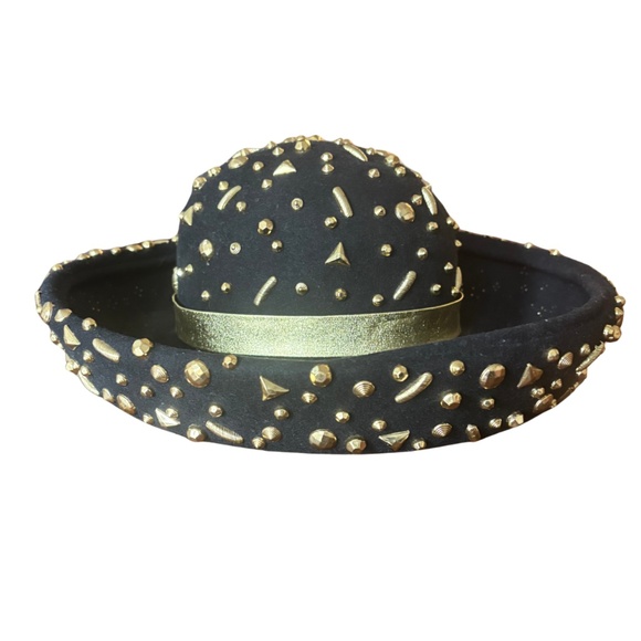 Vintage Jack McConnell Boutique Black Wool Hat with Gold Studs - Picture 2 of 6